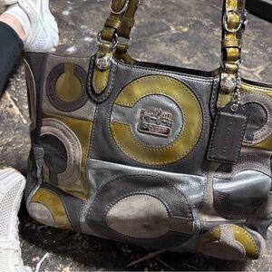 Coach Gray and Olive Patchwork Shoulder Bag